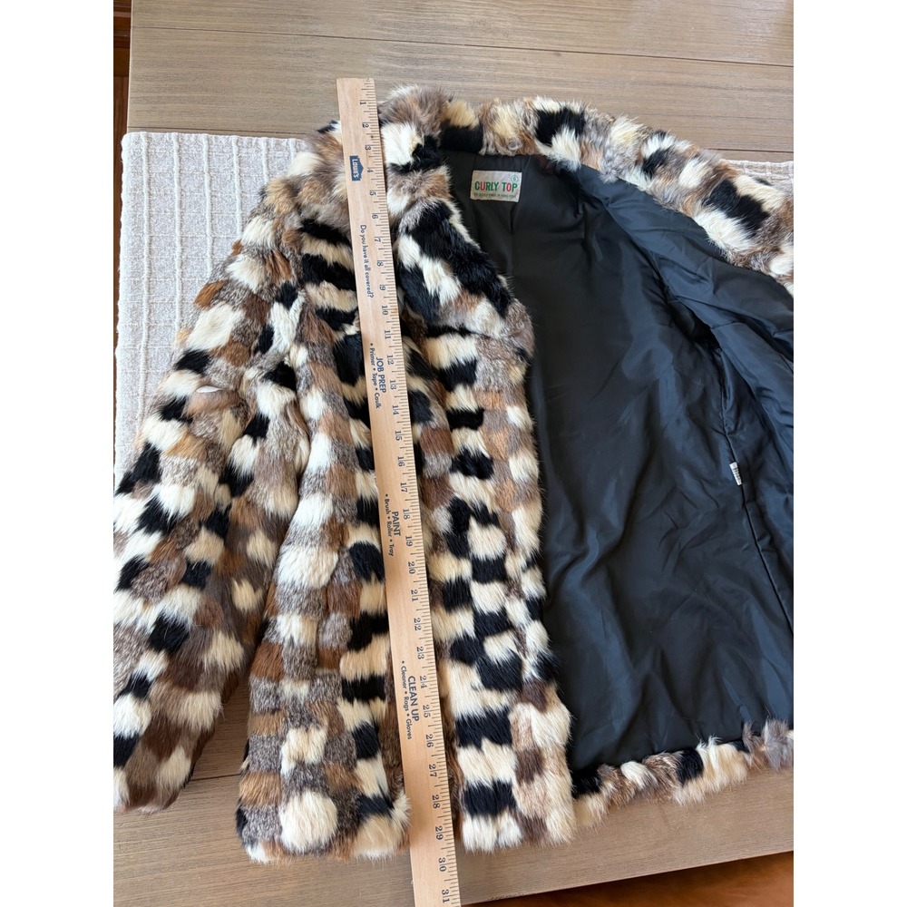 vintage 70s patchwork rabbit fur jacket mid-century Curly Top Hong Kong mob wife - Picture 2 of 11